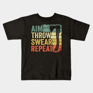 Aim Throw Swear Repeat Axe Throwing Gift Funny Kids T-Shirt